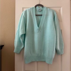 Soft Aqua V-Neck Women's Sweater by Yellow Rose - vintage